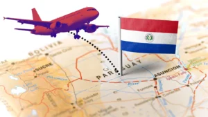 Plane landing at Silvio Pettirossi International Airport in Asunción, Paraguay.